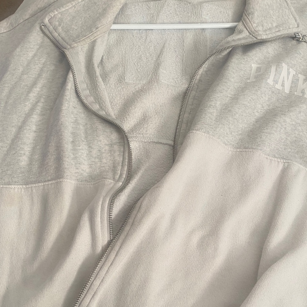 PINK Victoria's Secret Light Gray & Off-White Two-Tone Bomber Jacket